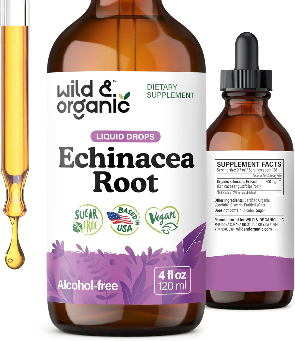 Wild & Organic Echinacea Drops - Immune & Lymphatic Drainage Drops - 4 oz