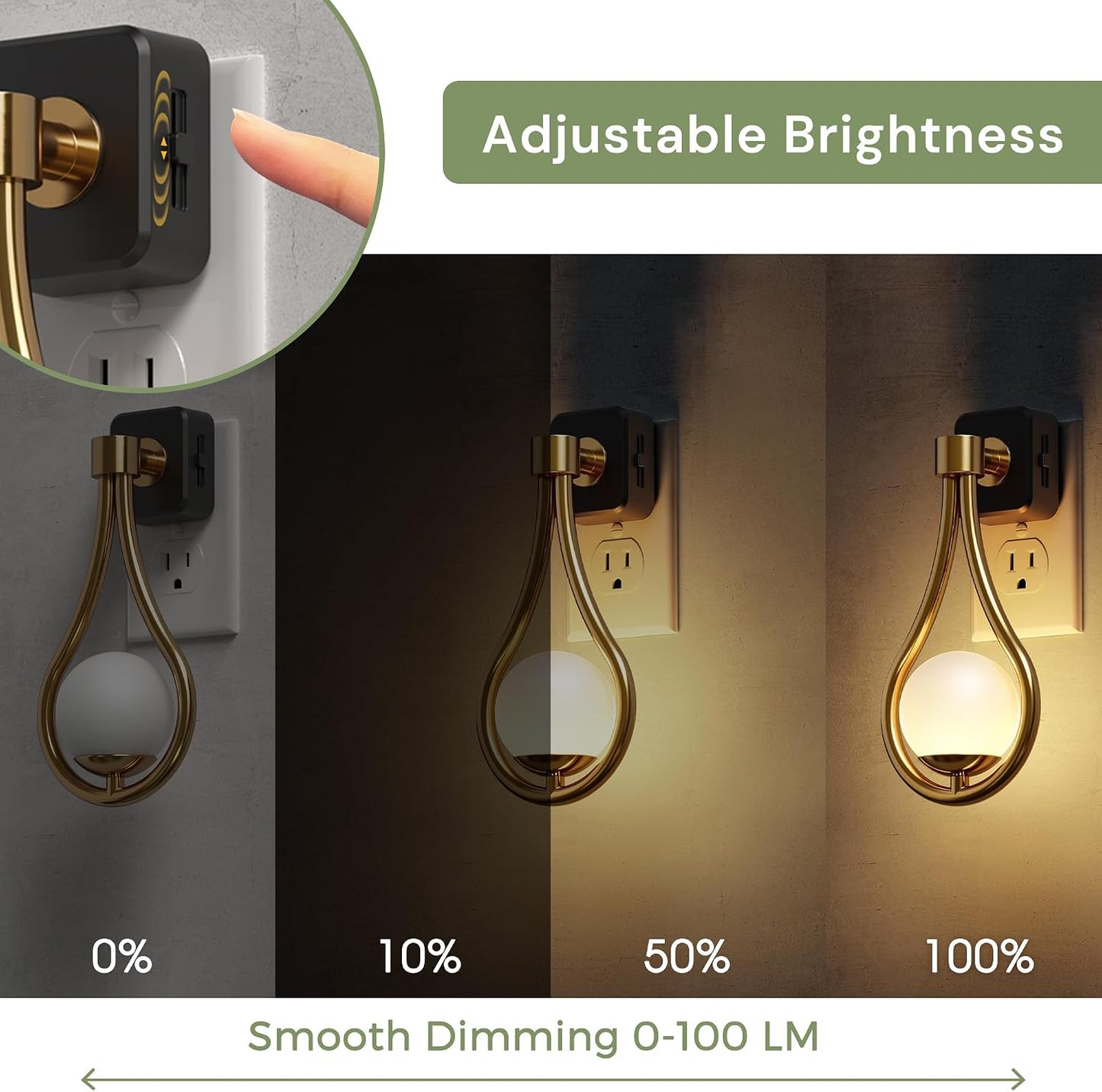 L LOHAS LED Night Lights Plug into wall, Amber Night Light with Adjustable Brightness, Plug in NightLight with Auto Light Sensor, Wall Sconce-Style Design Night Light for Bathroom,Hallway, 2 Pack