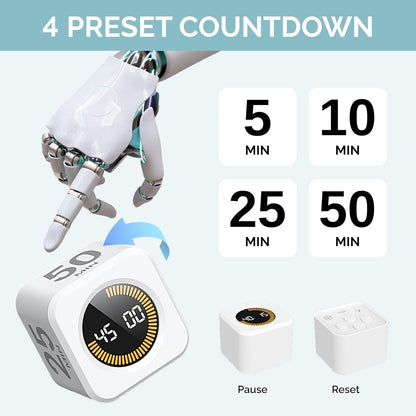 KADAMS Pomodoro Timer Visual - Productivity Pomodoro Cube, 5/10/25/50 Min Countdown & Countup, Silent – Ideal for Work Study Cook Workout Kitchen School Classroom Office ADHD Gift Kids (1, Black)