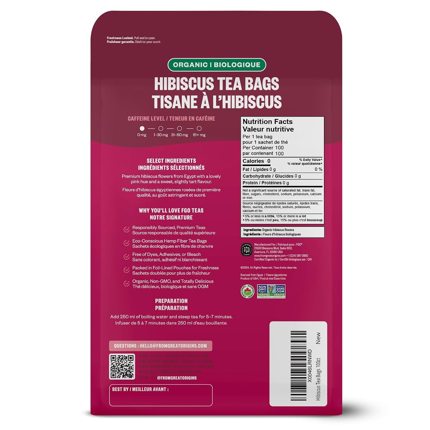 FGO Organic Chamomile Tea, 100 Count, Eco-Conscious Tea Bags, Resealable Bag, Packaging May Vary (Pack of 1)