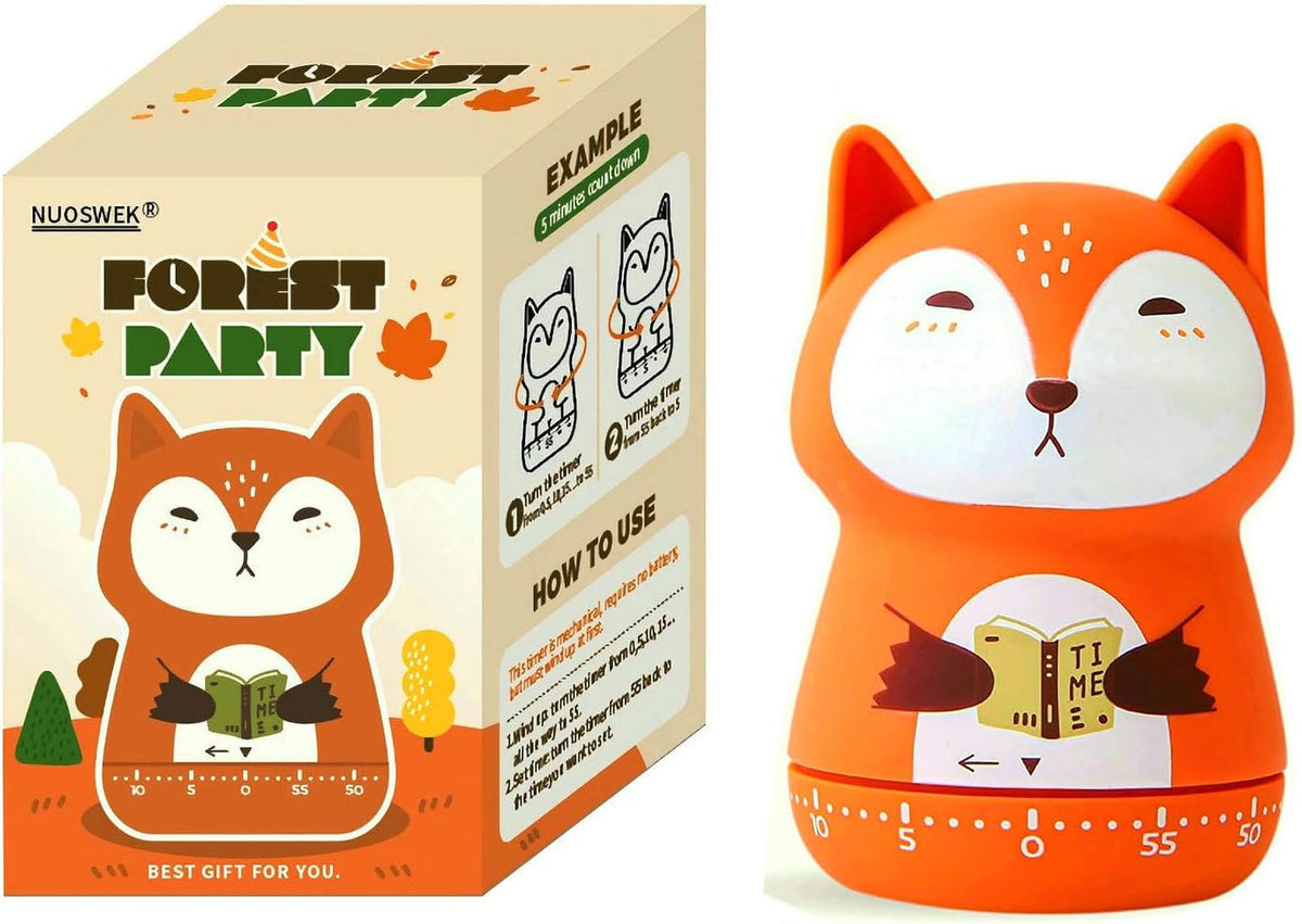 Mechanical Kitchen Timer, Cute Animal Wind Up 60 Minutes Manual Countdown for Kids, Classroom, Home, Study and Cooking (Orange Fox)