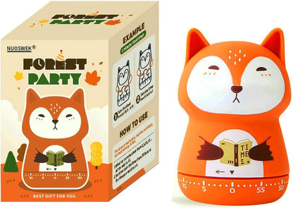 Mechanical Kitchen Timer, Cute Animal Wind Up 60 Minutes Manual Countdown for Kids, Classroom, Home, Study and Cooking (Orange Fox)