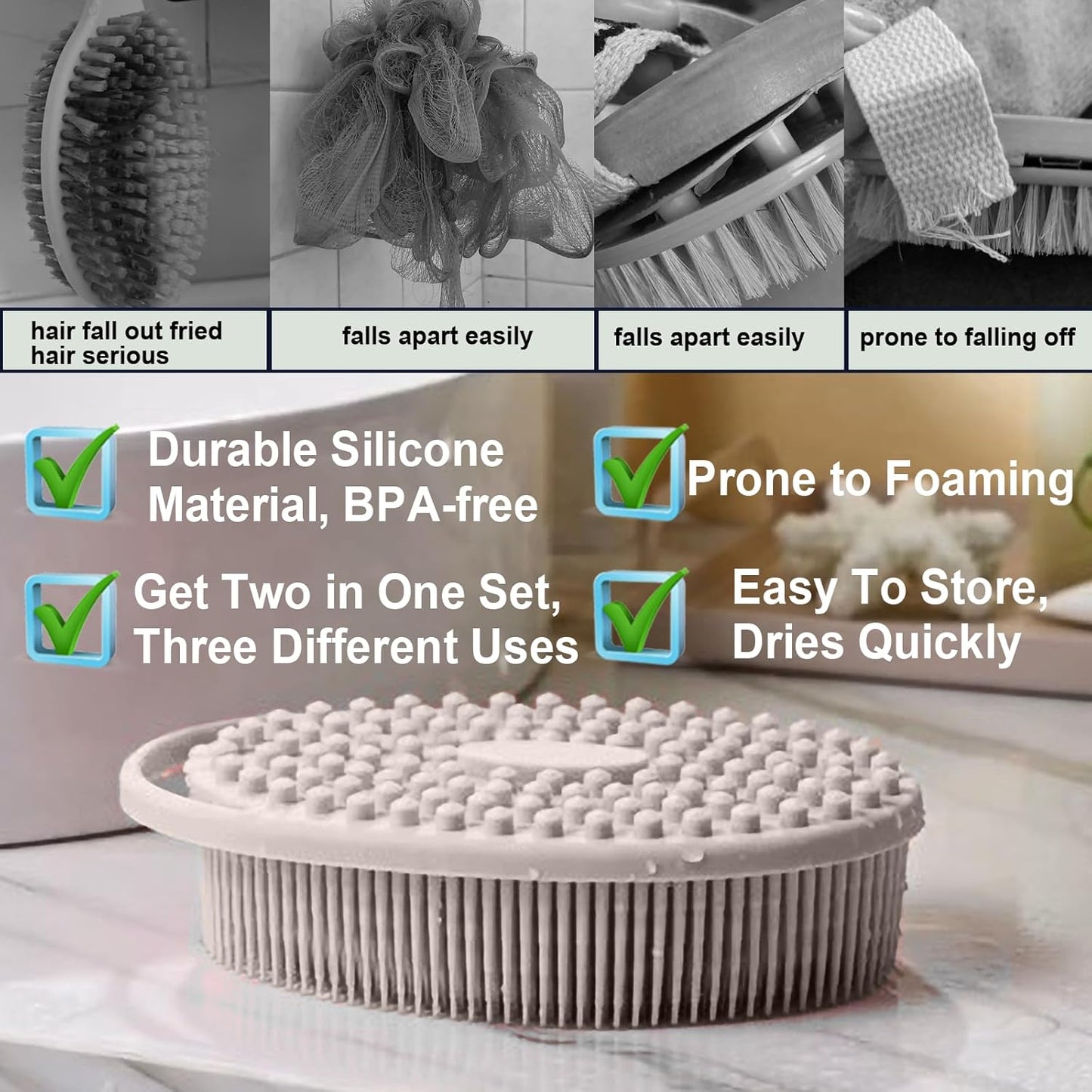 Silicone Body Scrubber – Dual-Sided Silicone Loofah for Shower, Set of 2 Soft Exfoliating Body Bath Shower Scrubber Loofah Brush Easy-to-Clean for Sensitive Kids Women Men All Kinds of Skin