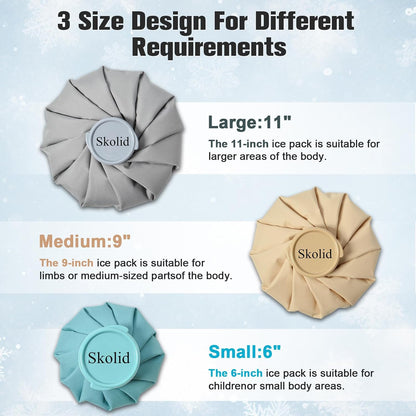 Ice Packs for Injuries Reusable, 6" 9" 11" Leakproof Ice Bags, Thickened Cold Pack Hot Therapy for Pain Relief, Swelling, Knee, Shoulder, Post-Surgery (3, Gray, 6"/9"/11")