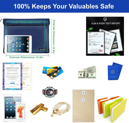 Fireproof Waterproof Money Document Bag, 13.9"x10.6", Blue