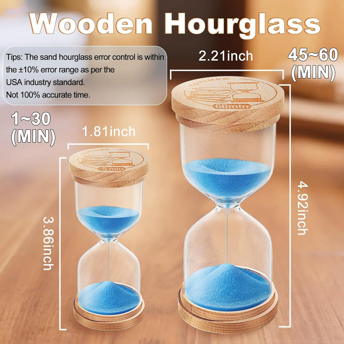 1 Minute Sand Timer, Wooden Sand Hourglass, Small Blue Hourglass, Sandglass Clock 1 Min for Classroom,Game,Decorative (Black)