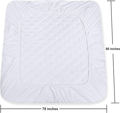 Quilted Fitted Mattress Pad, Queen Mattress Protector Topper with Deep Pocket Stretches up to 16 Inches, Machine Washable Mattress Cover by Utopia Bedding (White)
