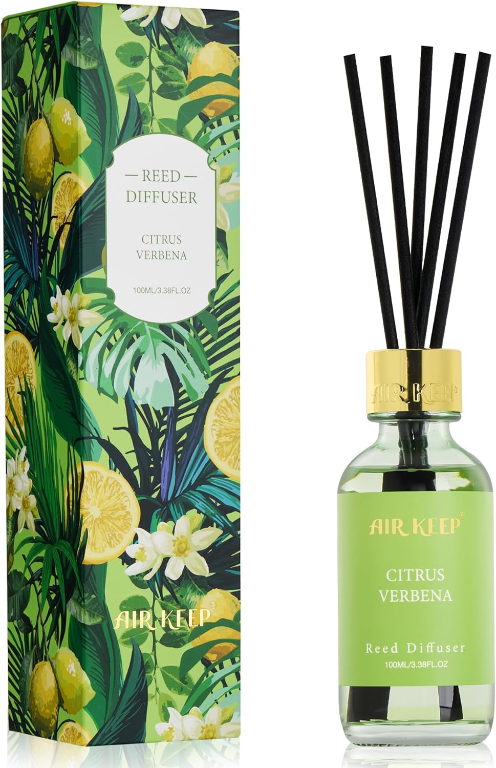 Airkeep Reed Diffuser Oil Set with Reed Sticks,Citrus Aromatherapy Oil Scent Diffuser for Home Office Bathroom Decoration Perfume and Gifts 3.38oz/100ml