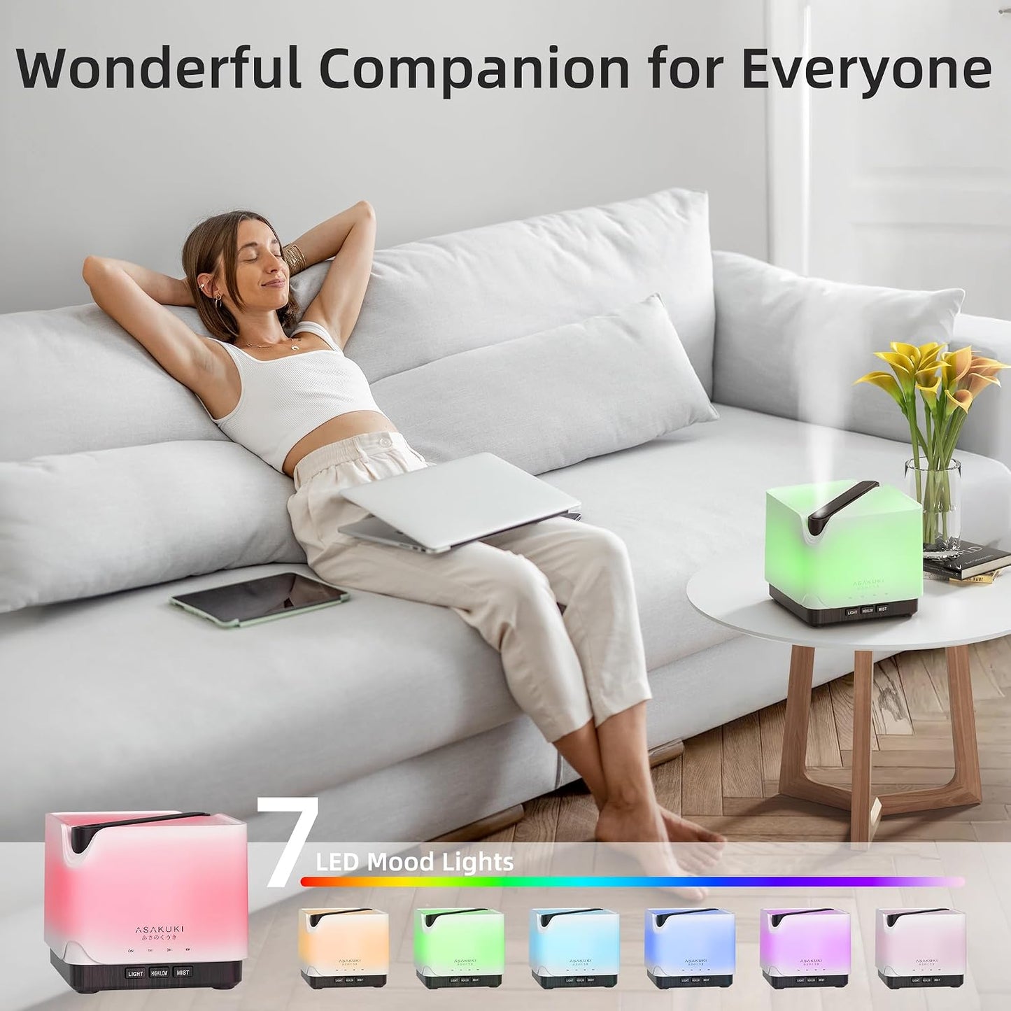 ASAKUKI Essential Oil Diffuser for Home Large 700 ml Humidifier | Automatic Shut-Off, Quiet Aromatherapy Diffuser with 7 LED Lights for Living Room, Kitchen, Bedroom, Hotel - White