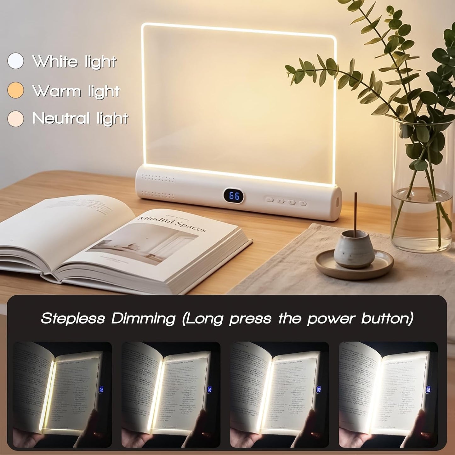 LED Book Light and Night Light 2 in 1, 3 Color Temperatures & Stepless Dimming, USB Rechargeable Reading Light with Timer for Night Reading, Bookish Gifts for Book Lovers