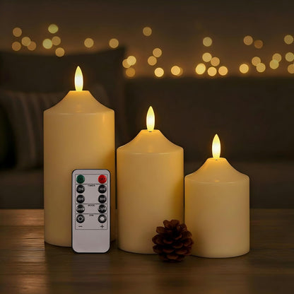 ANGELLOONG Flickering Flameless Candles, Realistic Battery Operated Candles with Remote and Timer, Set of 3 LED Candles for Fall Room Home Wedding Decor Centerpieces Table Party Christmas Decorations