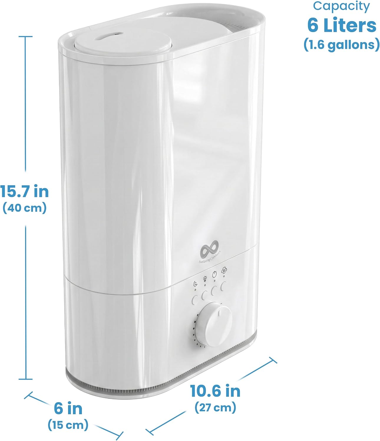 Everlasting Comfort 6L Humidifier Large Room, High Mist Output 60 HR Runtime Ultrasonic Top Fill Humidifiers for Bedroom, Easy to Use & Clean for Home, Baby Humidifier, Plants, Congestion, Indoor
