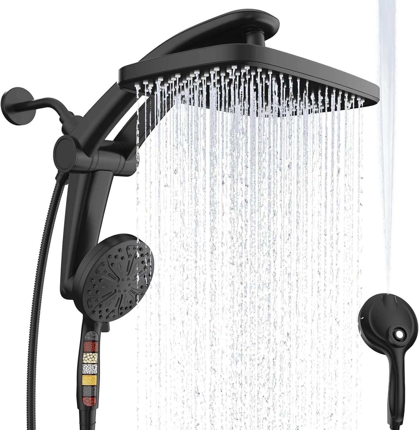 Rain Shower Head with filtered Handheld High Pressure rainfall Shower Heads with Handheld Spray Combo Adjustable one-piece stand daul shower head Built-in Magnetic Docking and Power Jets