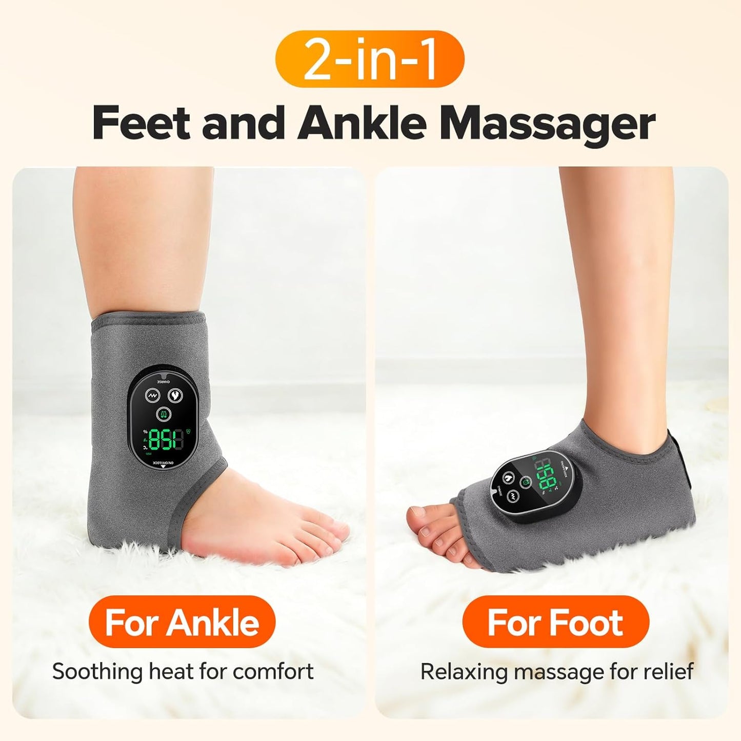 WoloyHeatie Cordless Foot Massager for Neuropathy, 3000mAh Rechargeable Ankle Heating Pad with Massage for Circulation, Foot Ankle Pain Relief Massager, Gray