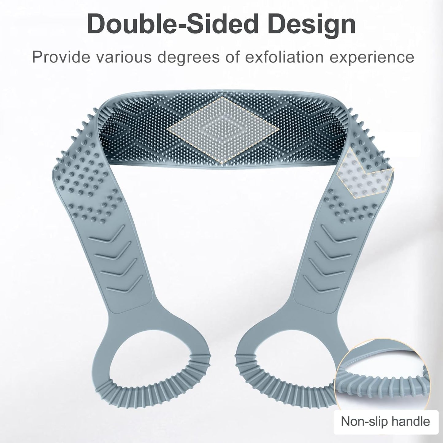 Silicone Back Scrubber for Shower Men, Dual-Sided Back Exfoliator Washer Scrub Strap - 100% Back Coverage to Clean, Exfoliate and Massage, Hygienic, Durable and Easy to Clean, Grey - 36 Inch