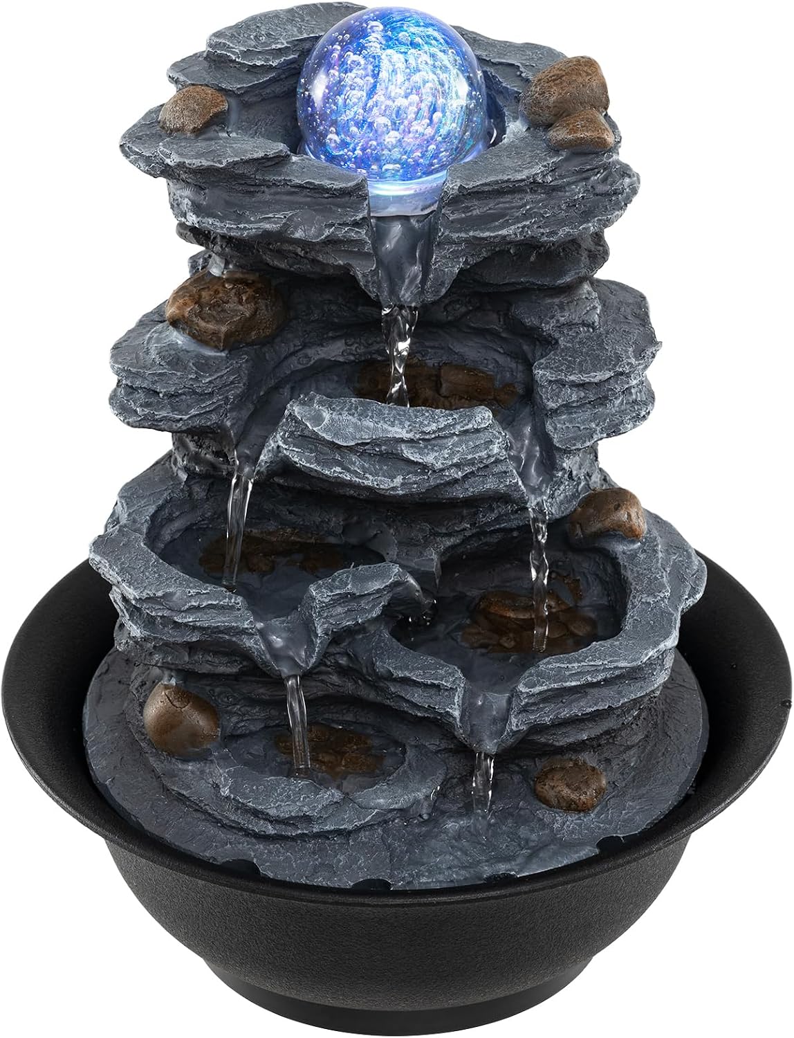 Giantex Tabletop Water Fountain with Warm LED Light, Tiered Rock Waterfall with Pump, Zen Meditation Desktop Decor for Office, Home Relaxation