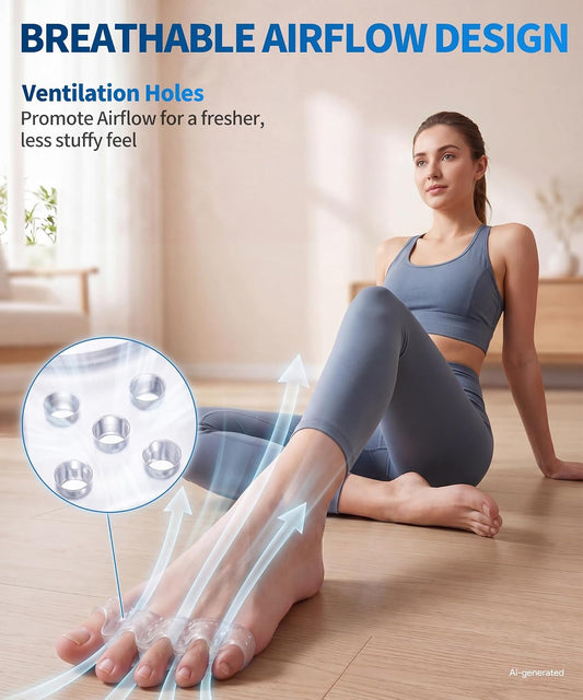 Soft Toe Spacers for Women and Men, Silicone Toe Separators with Breathable Airflow Channels, Washable Reusable Design for Daily Use, Stretching and Comfort, 1 Pair