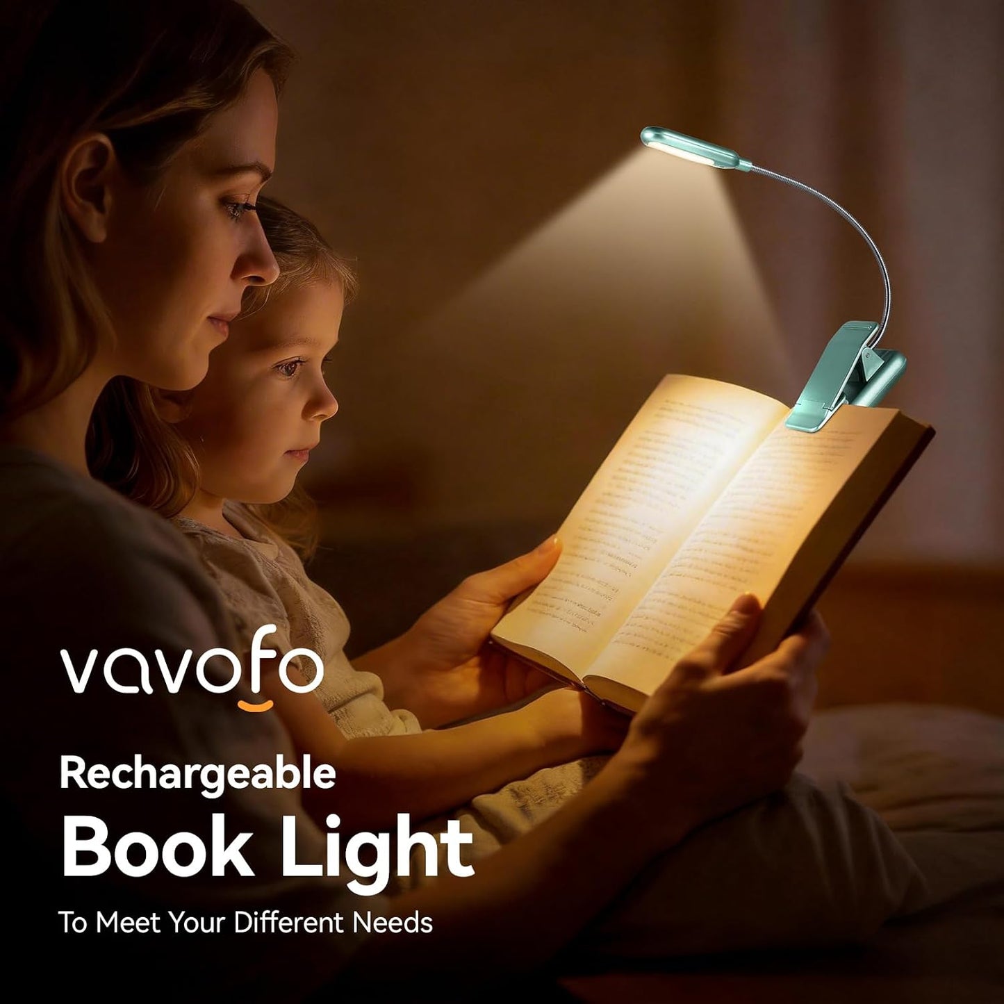 VAVOFO Clip On Book Light for Bed Kids, 7 LED Reading Light with 9-Level Warm Cool White Daylight, Eye Care Lamp with Power Indicator for Bookworms (Blue)