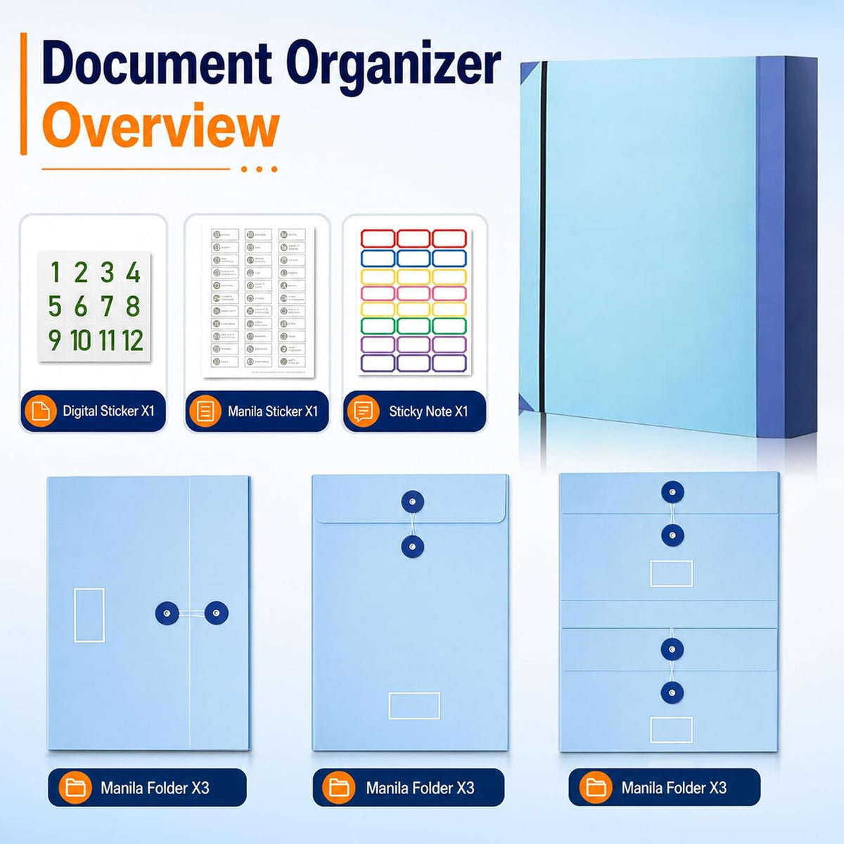 LMADEFLY Important Document Organizer Binder with Labels, Blue