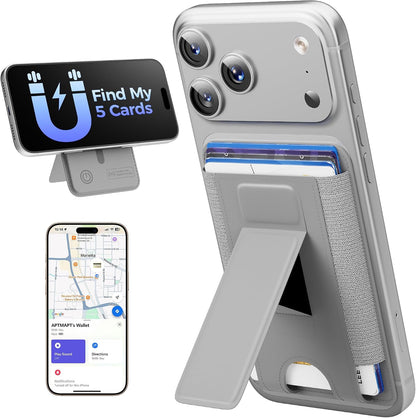 for MagSafe Wallet, Works with Apple Find My, 5-Card RFID Holder with Stand Also Grip, Strong Magnetic Wallet for iPhone 17/16/15/14/13/12 Pro Max Air Plus, Wireless Charging, Black