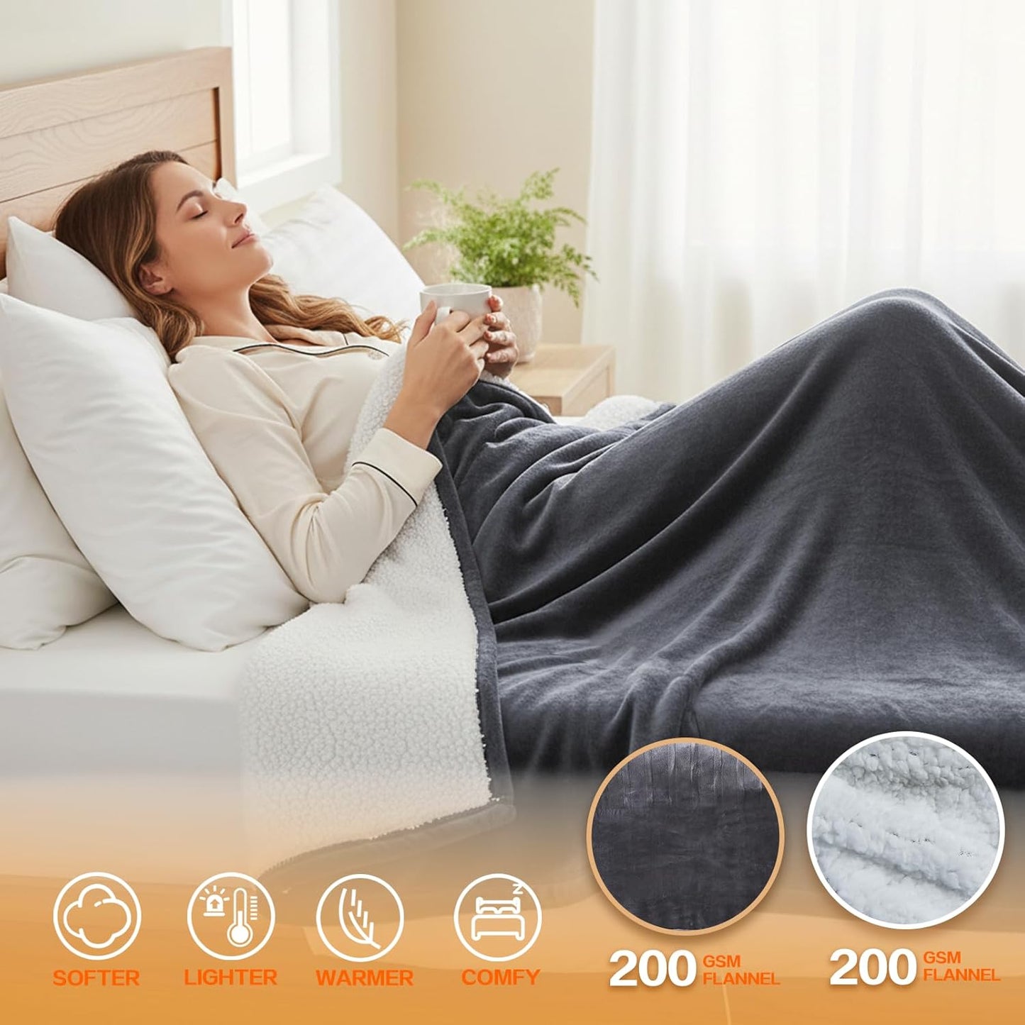 Electric Heated Blanket Throw Size 50''x60''-Control Heating Blanket, Soft & Warm Flannel 10-Level Temperature Control, 8 Hours Auto Off, Rapid Heating & Overheat Protection