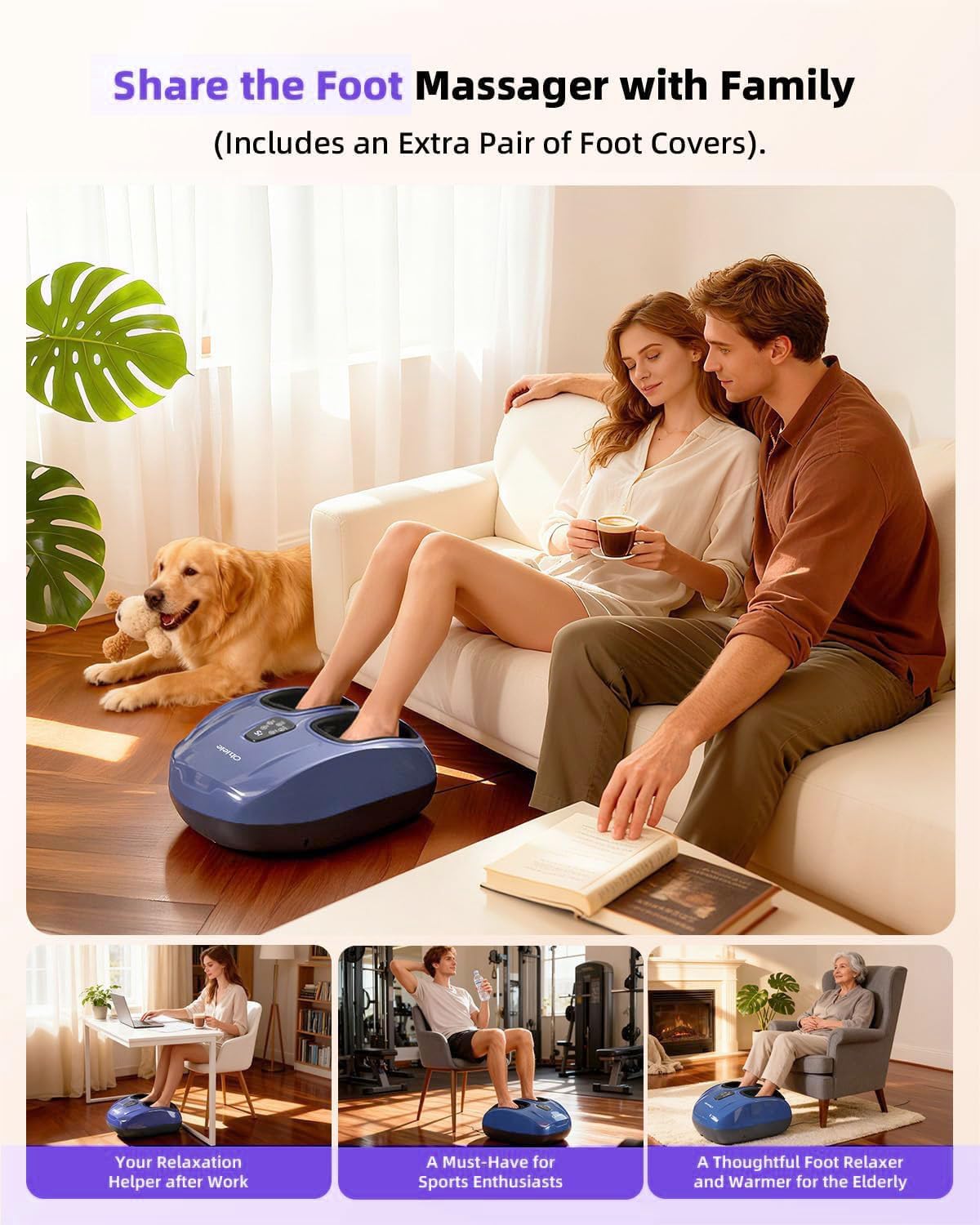 Foot Massager with Heat,Shiatsu Deep Kneading Massager for Plantar Fasciitis, Foot Massage Machine with Multi Massage Modes & Remote Control for Pain Relief (Purple)