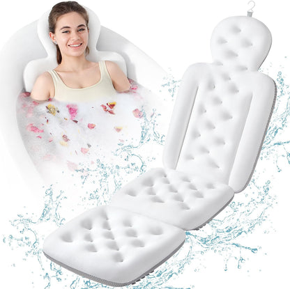 Luxury Bath Cushion, Full Body Bathtub Pillow with 160 Suction Cups, Bath Mat for Head and Neck Support, with Laundry Bag (Blue, 51" x 16")