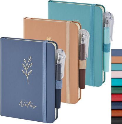 NIRMIRO (3 Pack) Pocket Notebook Small Journal with Pen, 3.7" x 5.7", A6 Mini Notebook for Women Men Work Writing, Hardcover Small Pocket Notepad with 100Gsm Premium Thick Lined Paper, Black Leather