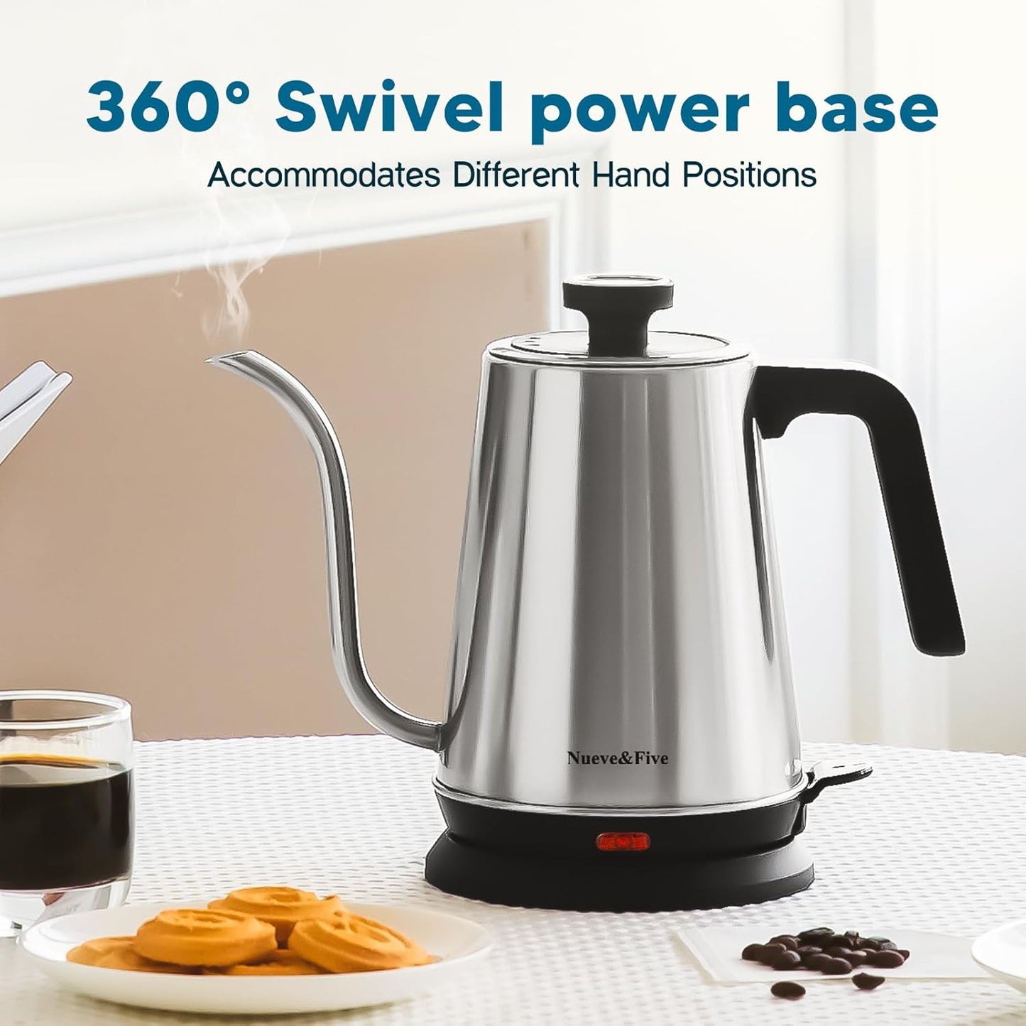 Nueve&Five Gooseneck Electric Kettle with Thermometer, Copper Tea Kettle with Auto Shut-Off,1000W Hot Water Kettle Electric of Stainless Steel,Electric Kettles for,Coffee & Tea