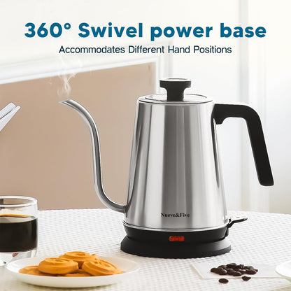 Nueve&Five Gooseneck Electric Kettle with Thermometer, Copper Tea Kettle with Auto Shut-Off,1000W Hot Water Kettle Electric of Stainless Steel,Electric Kettles for,Coffee & Tea