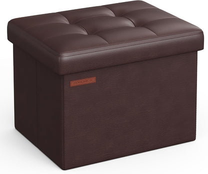 SONGMICS Small Folding Storage Ottoman, Foot Rest Stool, Cube Footrest, Synthetic Leather, 12.2 x 16.1 x 12.2 Inches, 286 lb Capacity, for Living Room, Bedroom, Dorm, Ink Black ULSF100B01