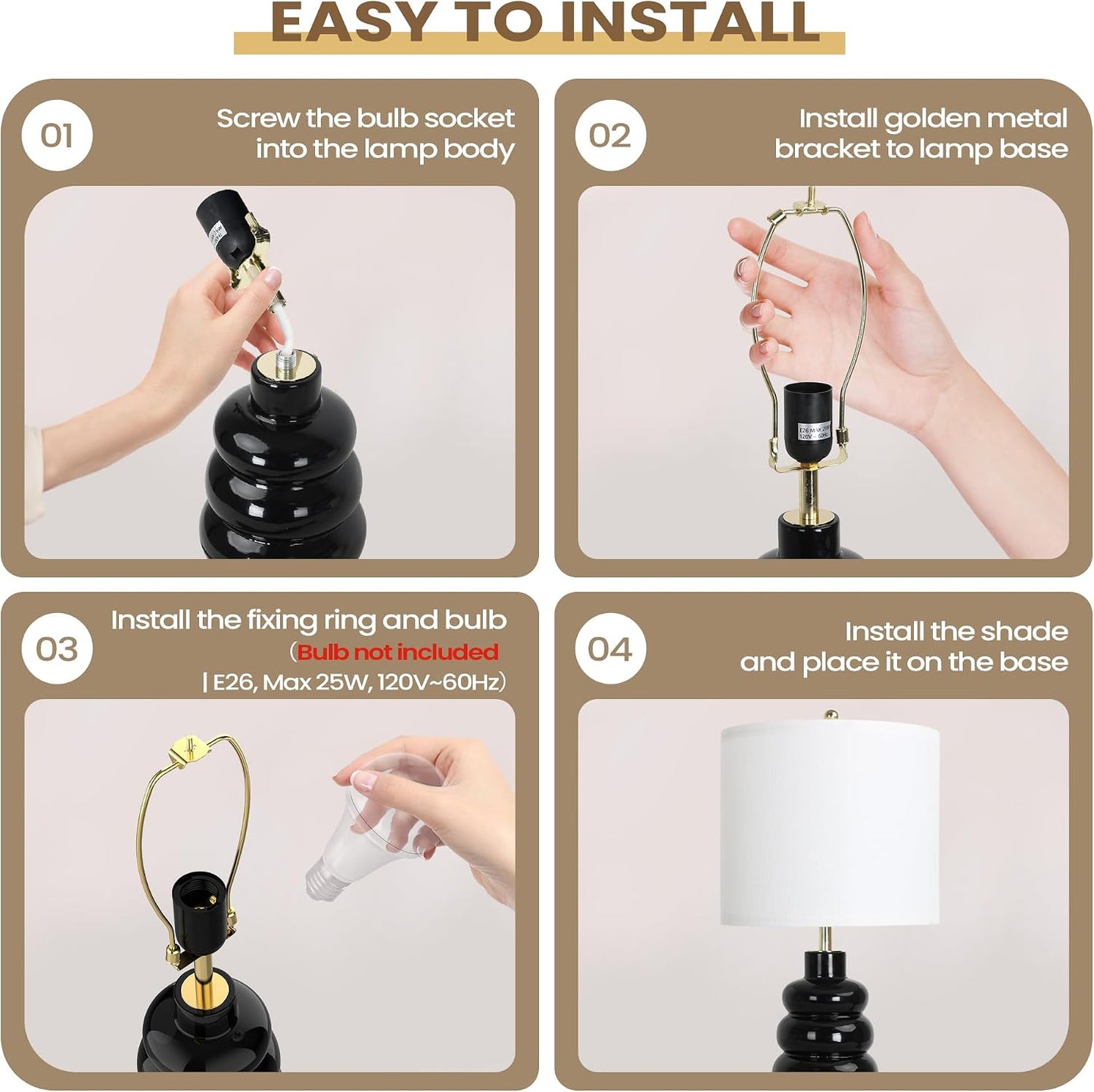 21" Modern Ceramic Table Lamp Set of 2 for Bedroom, Touch Control White Desk Lamps for Living Room, Farmhouse Bedside Lamps for Nightstand, End Table Lamps for Dorm Beige, Bulbs Not Included