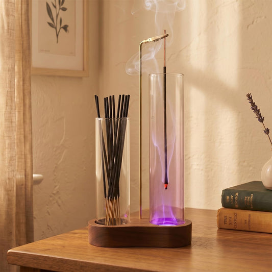 Glowing Glass Incense Holder - 2-in-1 Double Tube Incense Stick Holder with Ash Catcher for Palo Santo, Sage & Meditation - Aesthetic Zen Home Decor for Spa, Yoga & Relaxationn