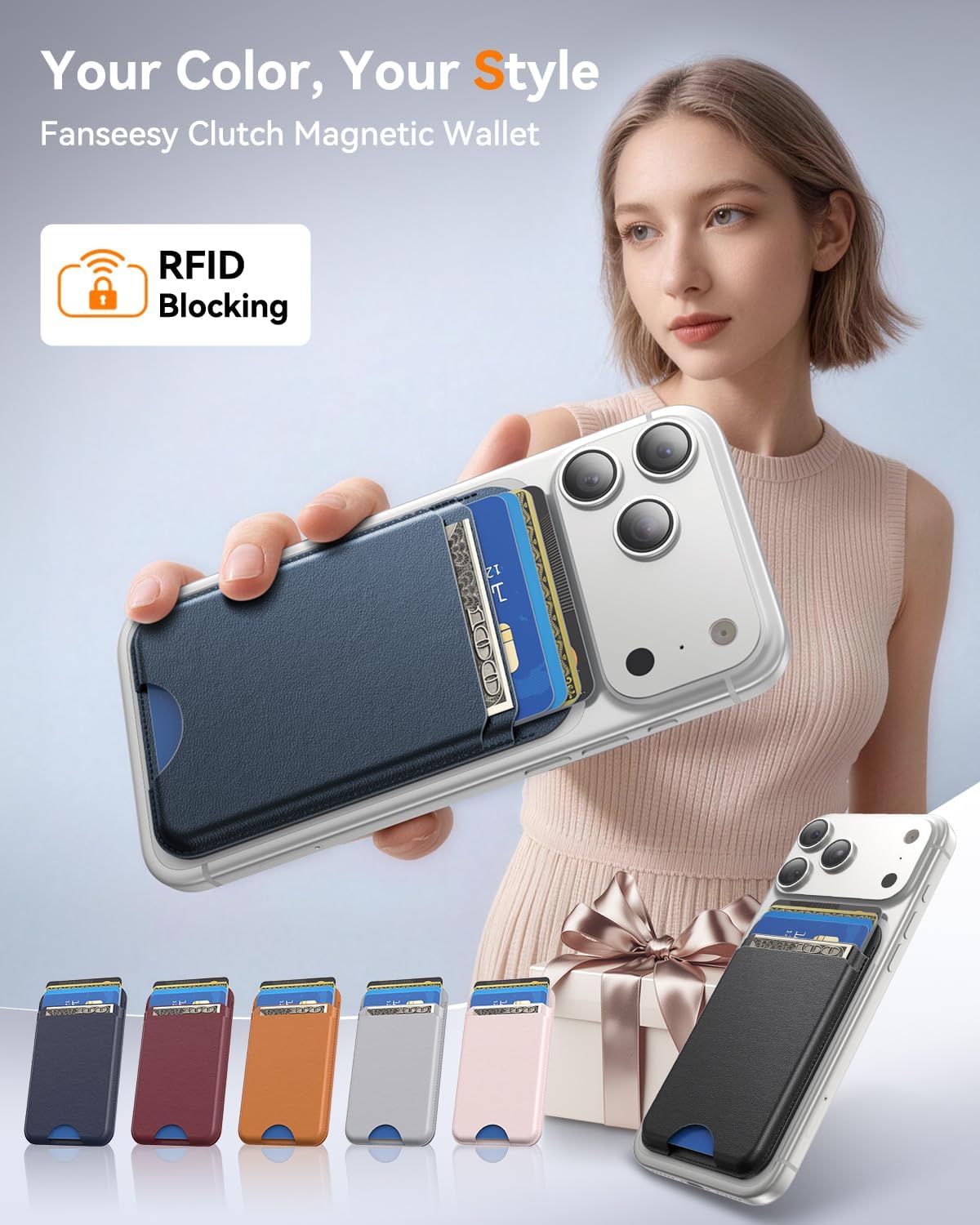 for MagSafe Wallet, Works with Apple Find My,4 Card Holder, Magnetic Phone Wallet for iPhone 18/17/16/15/14/13/12 Pro Max Air Plus Series, RFID Blocking Vegan Leather,Black