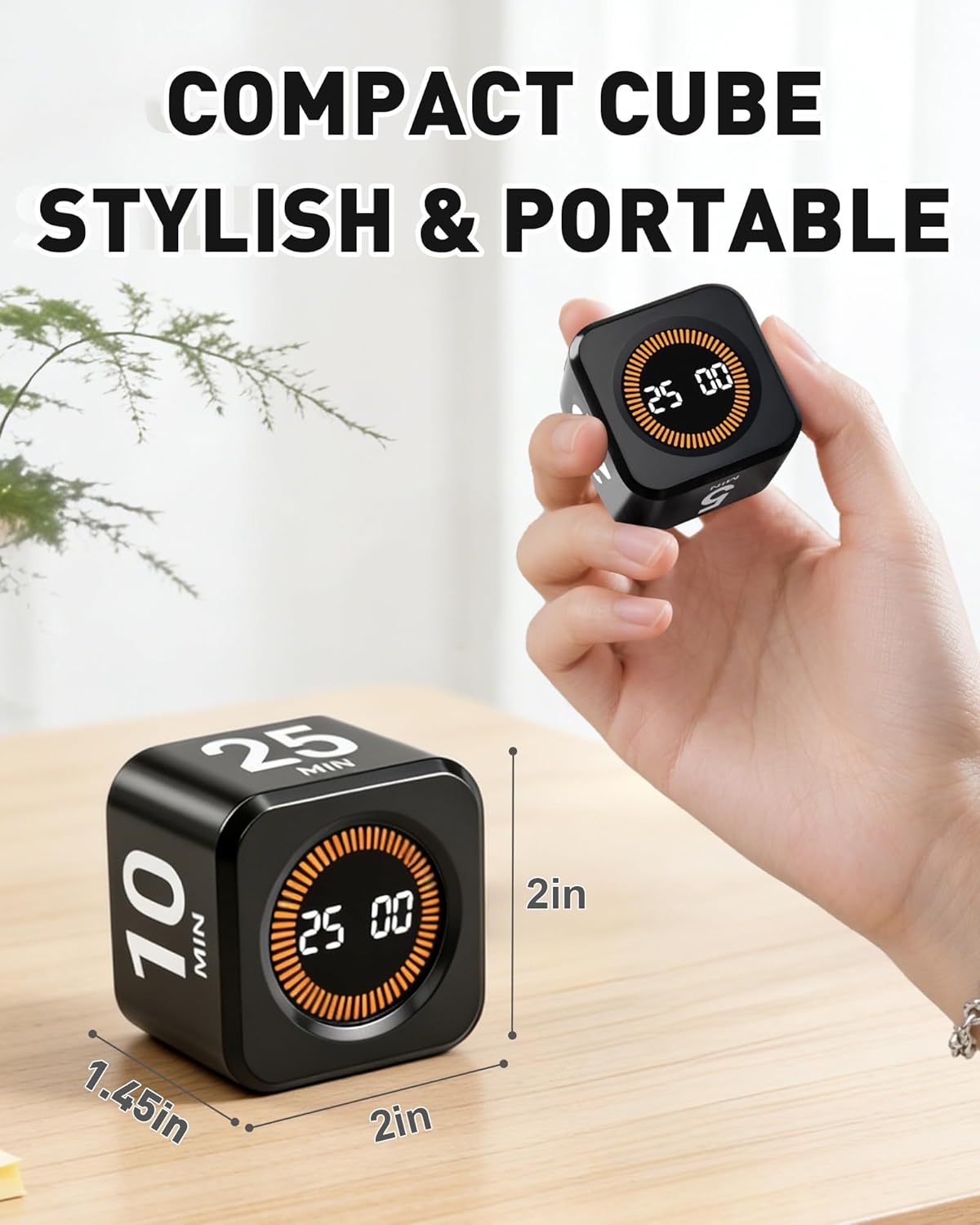 Pomodoro Timer Cube for Productivity — 5/25/10/50 Minutes Preset, Digital Gravity Sensor Desk Visual Timer for ADHD, Silent Mode, Ideal for Office, Study, Kitchen & Kids (White)