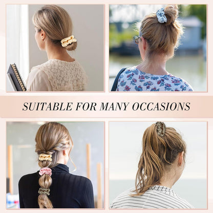4 Pack 100% Mulberry Silk Scrunchies for Hair Sleep, No Damag Frizz Control Stylish Silk Hair Scrunchies Small Gifts for Women