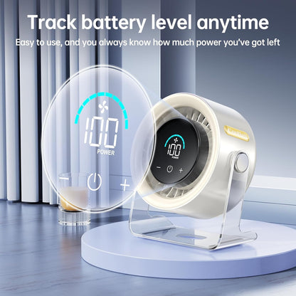 USB Desk Fan for Bedroom: 100 Speeds Digital Display Quiet Portable Fan with Turbo Airflow, 120° Rotating Small Rechargeable Battery Desktop & Wall-Mounted Fans for Bedroom Home Office