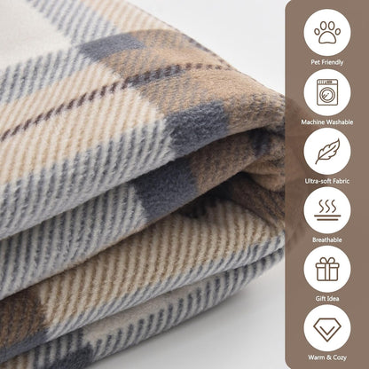 forestfish Fleece Wearable Blanket, Plaid Lap Blanket Comfy Poncho Throw with Buttons for Bed Sofa Office, Grey-White