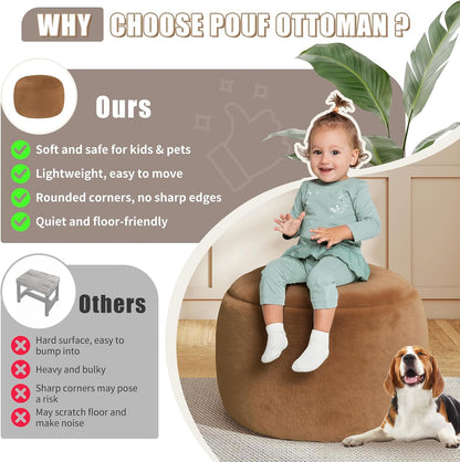 Round Stuffed Pouf Ottoman Foot Rest, Faux Fur Poufs with Memory Foam Filling, Ottomans for Living Room, Nursery, Dorm, Soft Foot Stool Ottoman for Couch, Perfect for Resting Your Feet (Grey, 20 Inch)