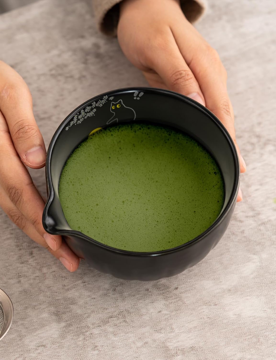 TANG PIN Matcha Set - Match Bowl and Whisk, 15 OZ, Matcha Scoop | Matcha Whisk Stand (Chasen Holder) - 5pc Perfect Matcha Kit for Matcha Tea Ceremony (Mottled Green)