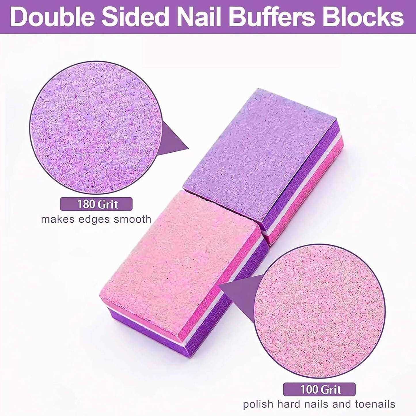 CGBE Nail Buffer (50 Pack), Buffer Block Nail File 100/180 Grit, Mini Nail Buffers Block Sponge Double Sided Nail File for Acrylic Nails Manicure Tools (Pink-Purple)