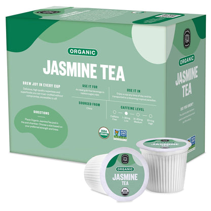 FGO Organic Jasmine Green Tea K-Cup Pods for Keurig, 24 Count (Pack of 1), Premium Green Tea is USDA Organic, Non-GMO, & Recyclable with Naturally Occurring Caffeine