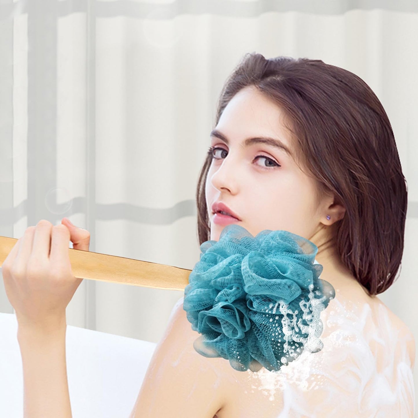 Back Scrubber for Shower & Body, Long Handle Bath Brush with Loofah Sponge, Exfoliating Shower Brush for Men and Women