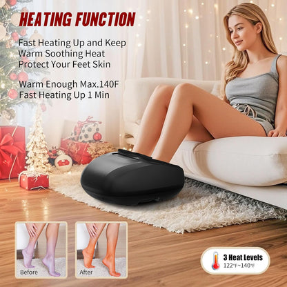 Shiatsu Foot Massager Machine with Heat, Deep Kneading Foot Massager with Vibration & Compression for Muscle Relaxation, Home Office Use for Men Women (Black)