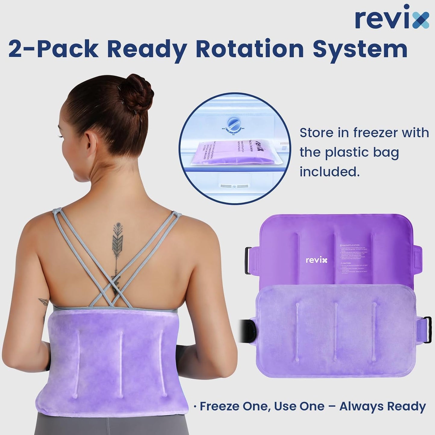 REVIX Ice Pack for Injuries Reusable Gel for Lower Back, Cold Packs for Back Shoulder, Elbow, Hip, Leg, Wrap Around Entire Knee, Soft Cold Compress,16 × 9" Navy