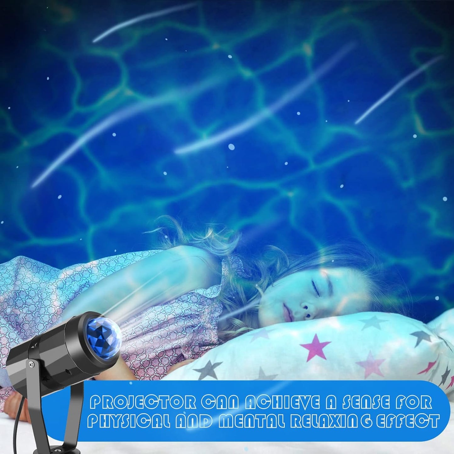 Riakrum 6 Pcs Water Effect Projector Light Winter LED Ocean Wave Projector Water Wave Effect Night Light Rotating Room 360 Degree Lamp Lighting for Bedroom Under Sea Wedding Party Decoration (Blue)