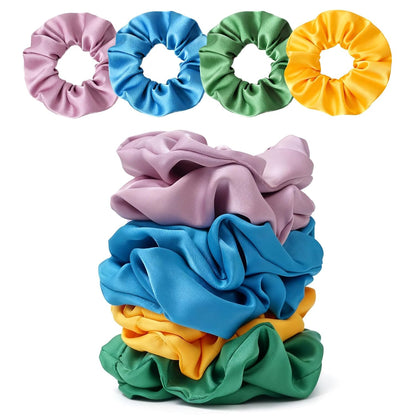 Satin Scrunchies for Women – 8PCS Blush & Brown Silk Hair Ties Set – No Crease, Frizz-Free, Gentle Elastic Hair Bands, Soft & Stylish Everyday Hair Accessories Gifts