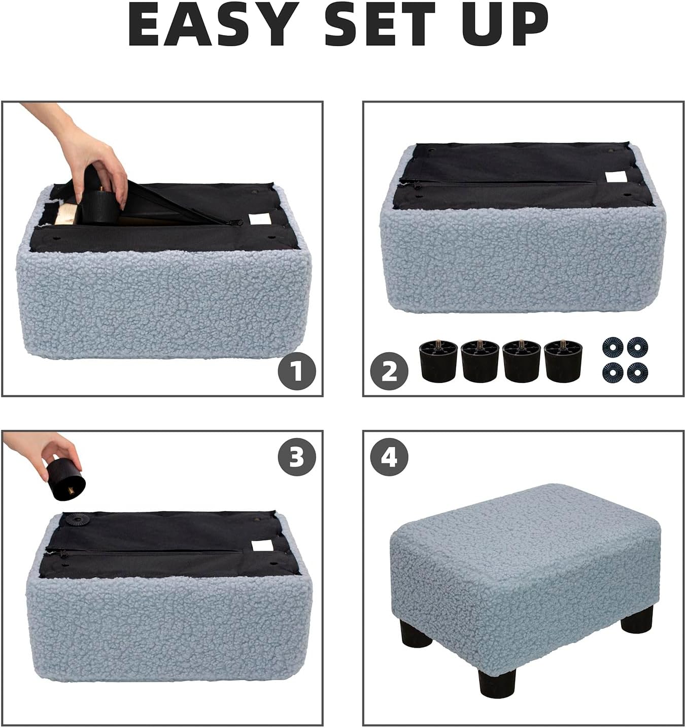 CAROLMADE Small Foot Stool Ottoman Footstool with Legs Under Desk Footrest for Living Room Bedroom and Office,Linen-Grey