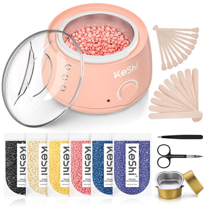 KeShi Waxing Kit, Painless Hair Removal Wax Warmer with 6 Bags Hard Wax Beans for Full Body, Legs, Face, Eyebrows & Bikini— Ideal for Both Women & Men