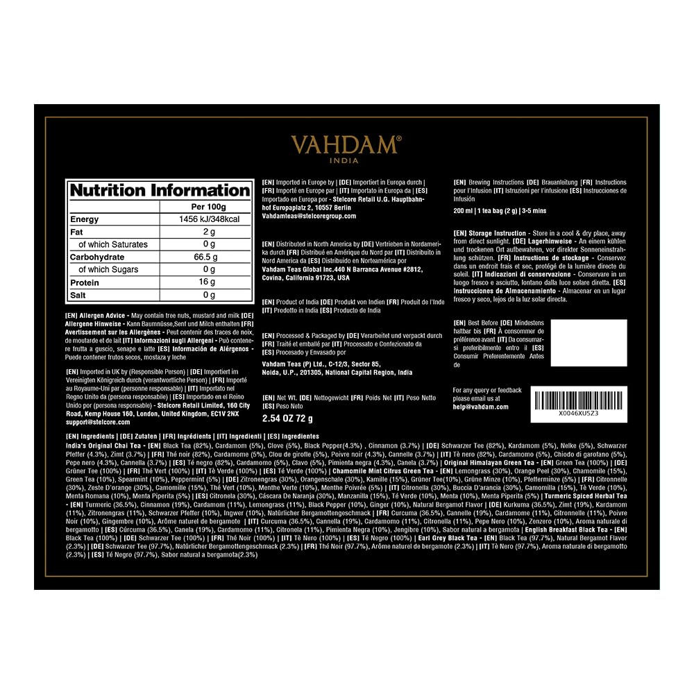 VAHDAM, Assorted Black Tea Loose Leaf Tea Gift Set (10 Flavors) Gift Ideas for Women & Men | Directly Sourced From Assam and Darjeeling | Resealable Ziplock Pouch